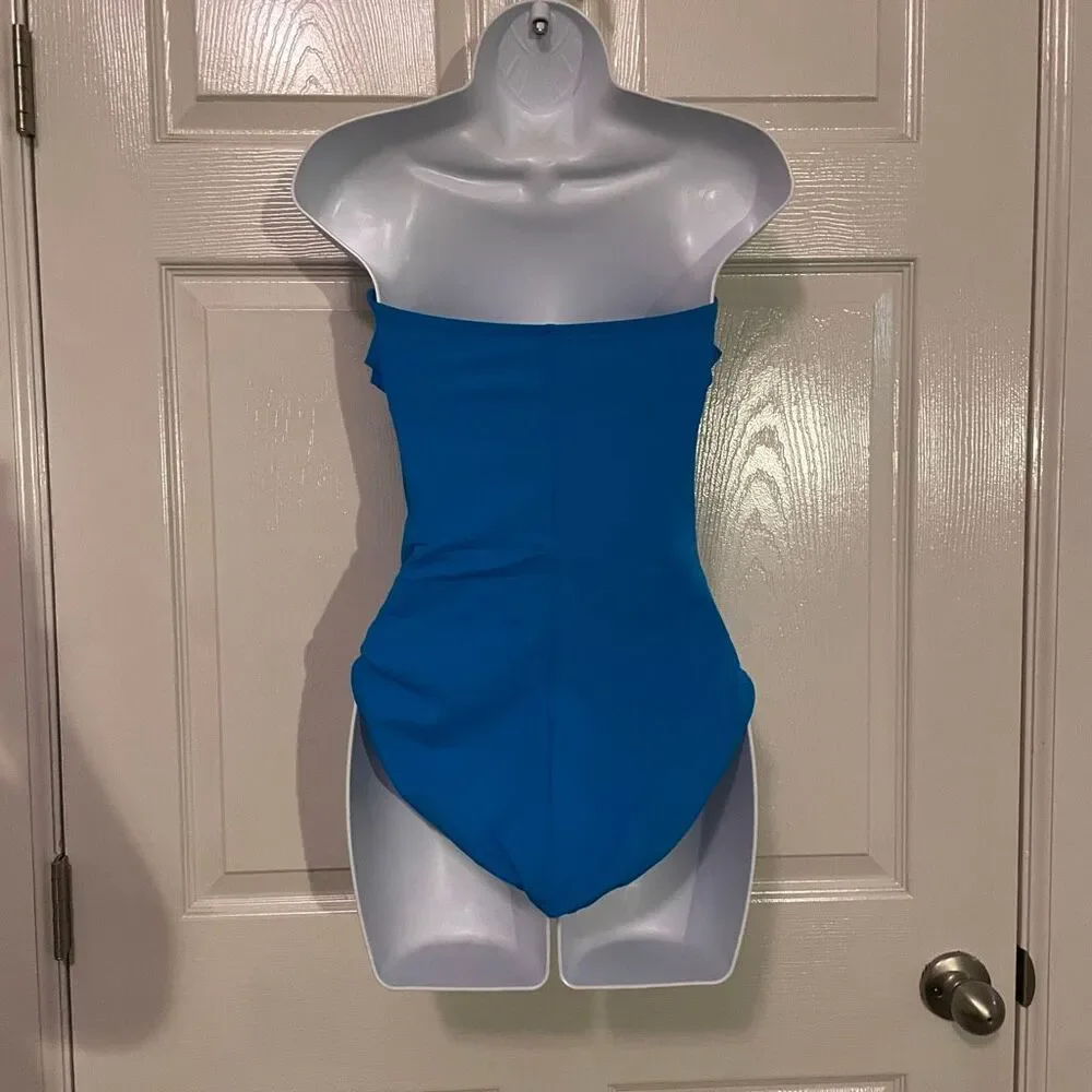La Blanca Size 10 Ruffle Bandeau One Piece Bikini Swimsuit Blue